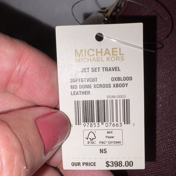 New Michael Kors Jet Set Travel Medium Dome Crossbody Saffiano Leather Oxblood - Picture 6 of 11